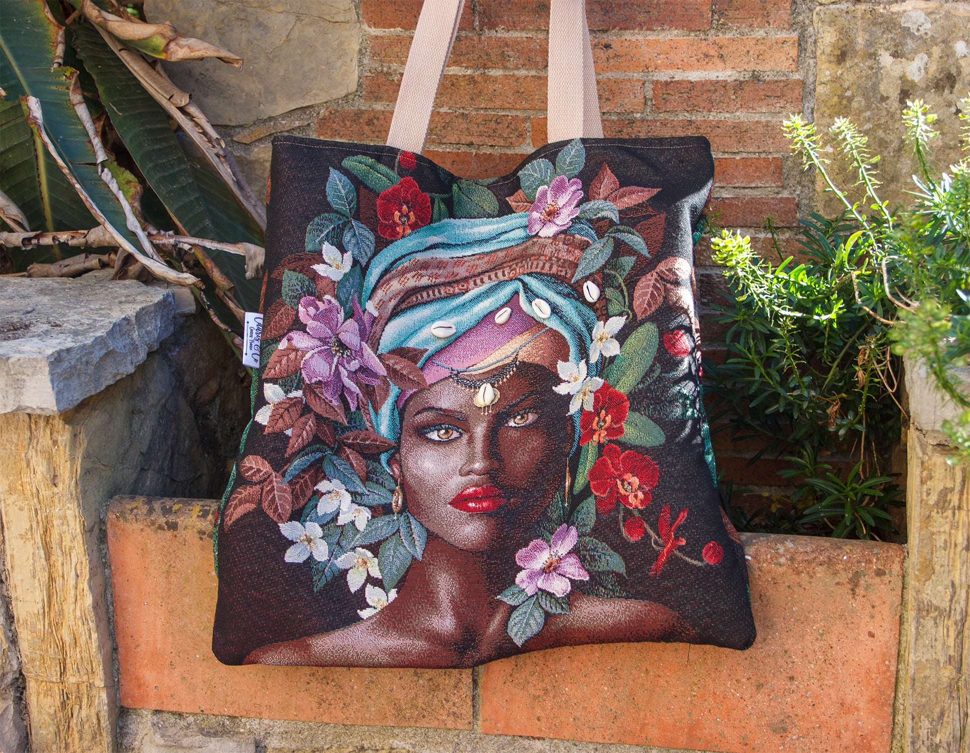 Sac tote bag femme ethnique 45*45 cm doublure batik PIECE UNIQUE - caurisandco
