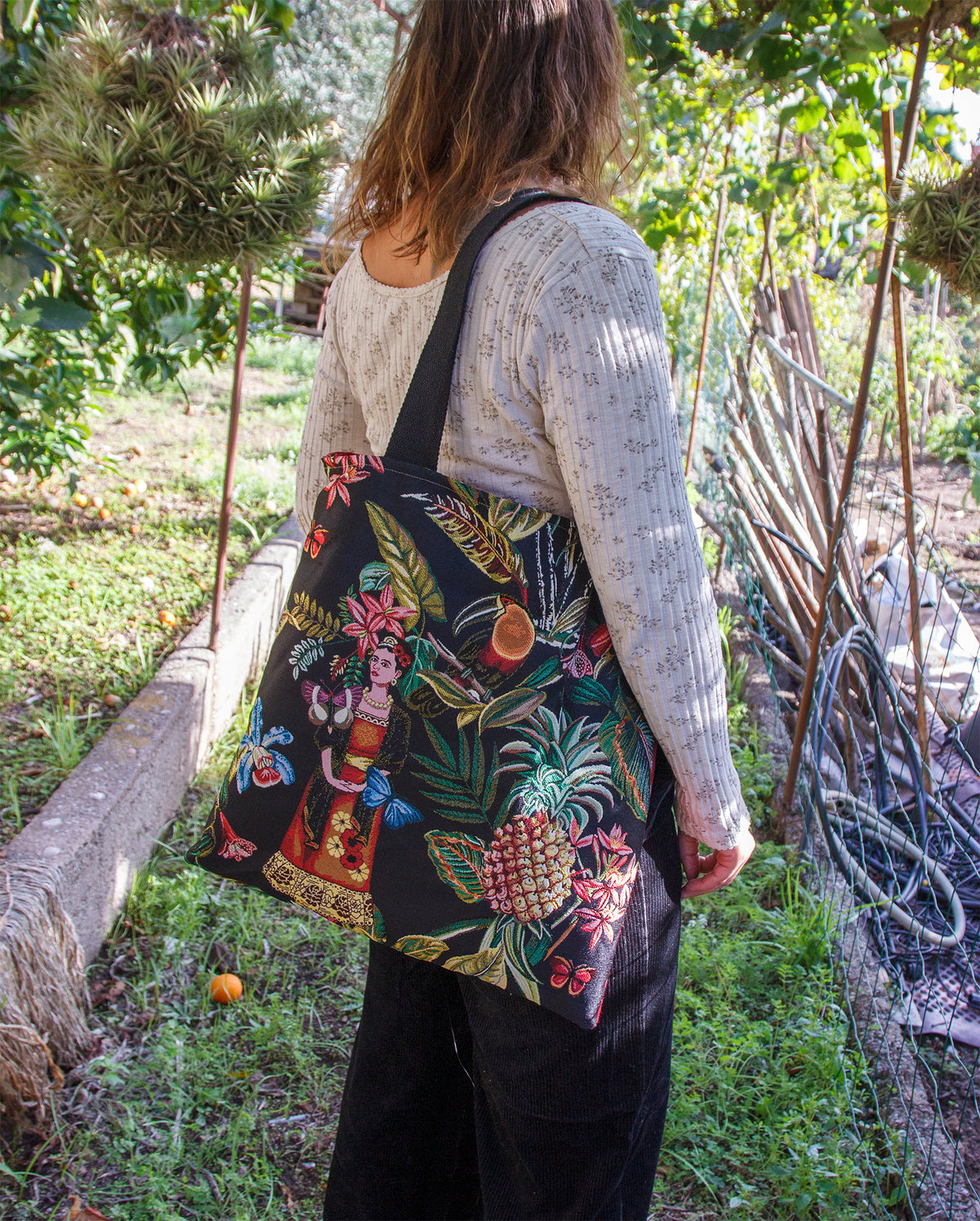 Tote bag femme Frida Kahlo rouge 45 × 45 cm, pièce unique