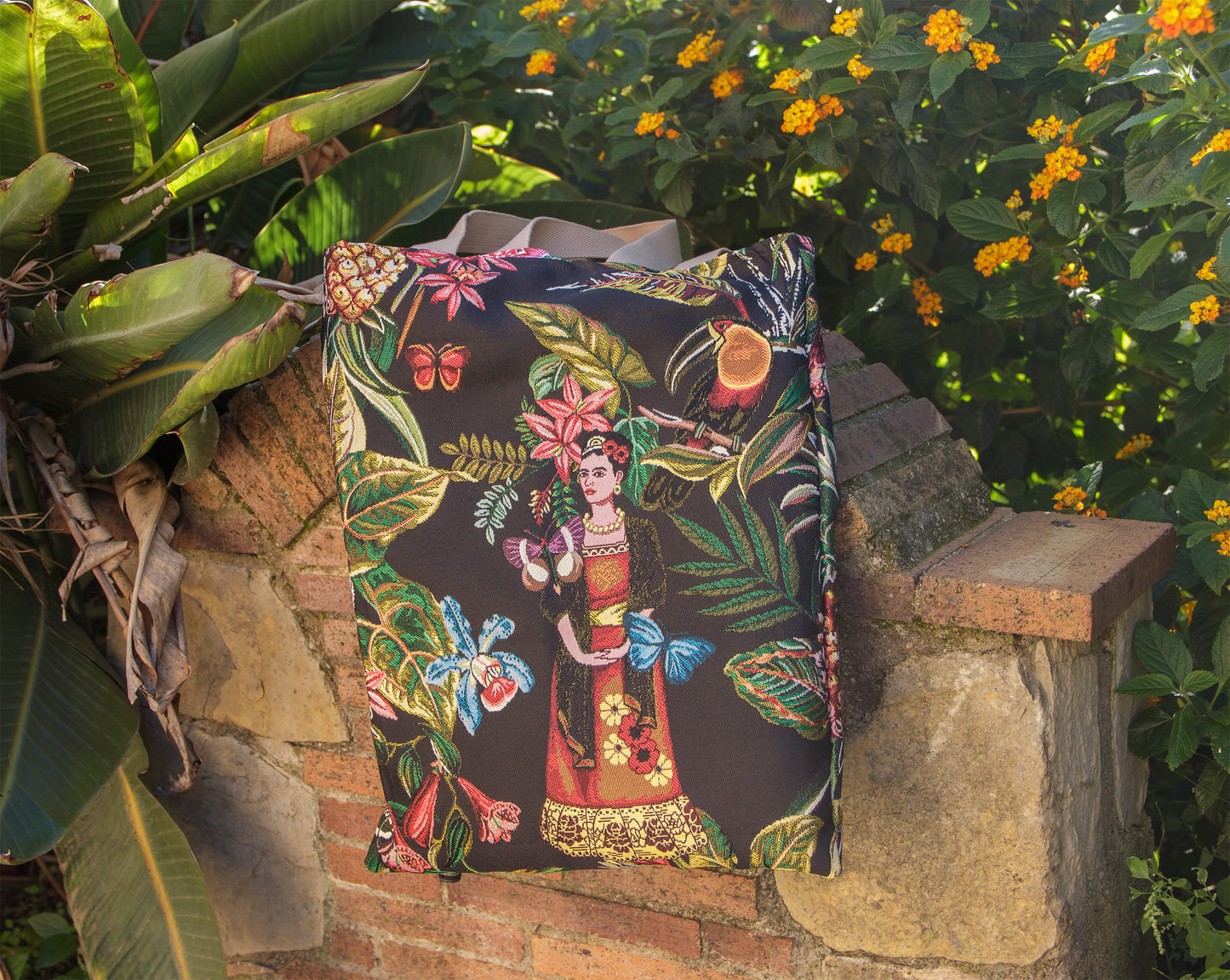 Tote bag Frida en jacquard et batik 46*38cm