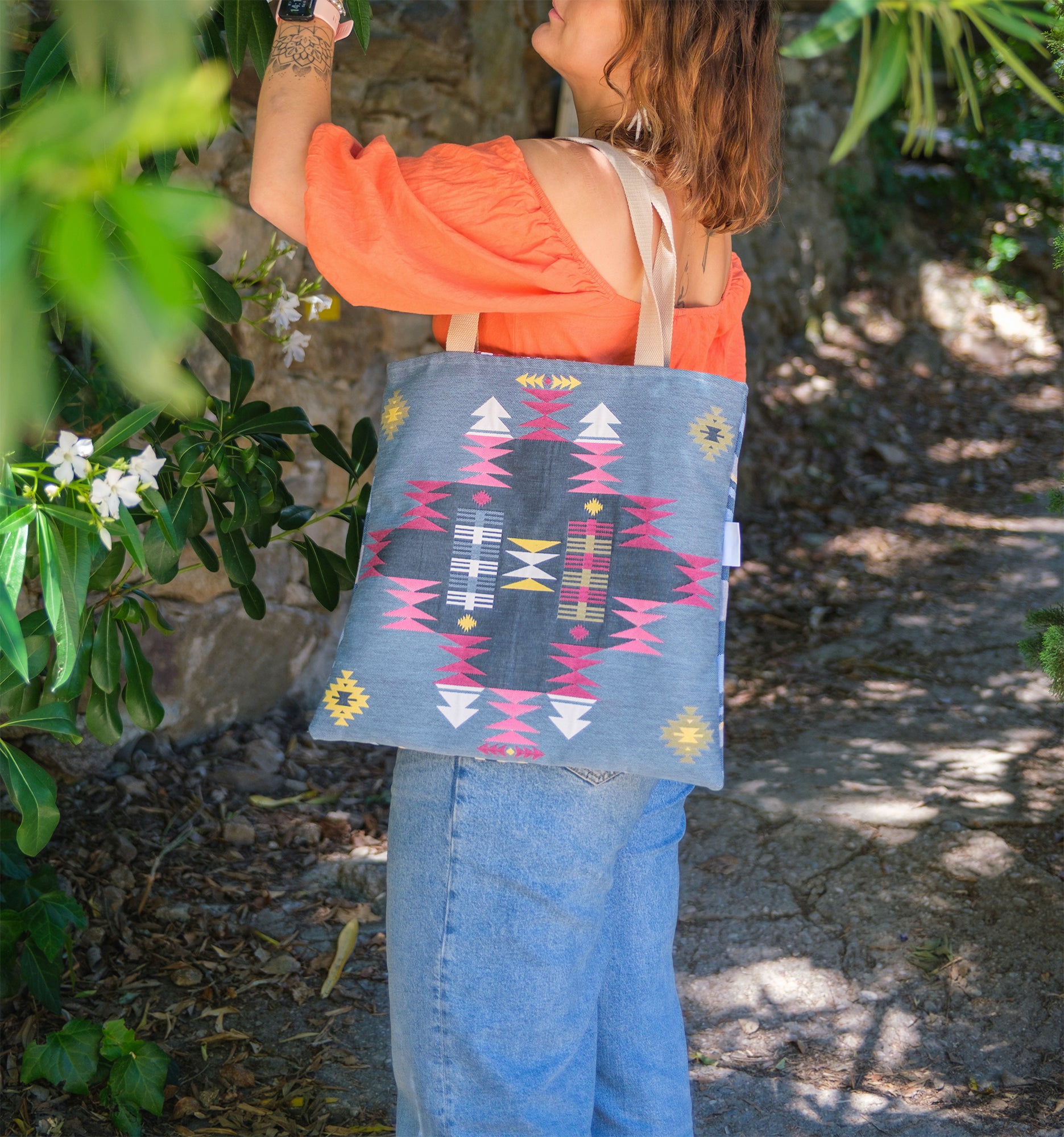 Sac tote bag van life bleu doublure liberty 45*45 cm - caurisandco