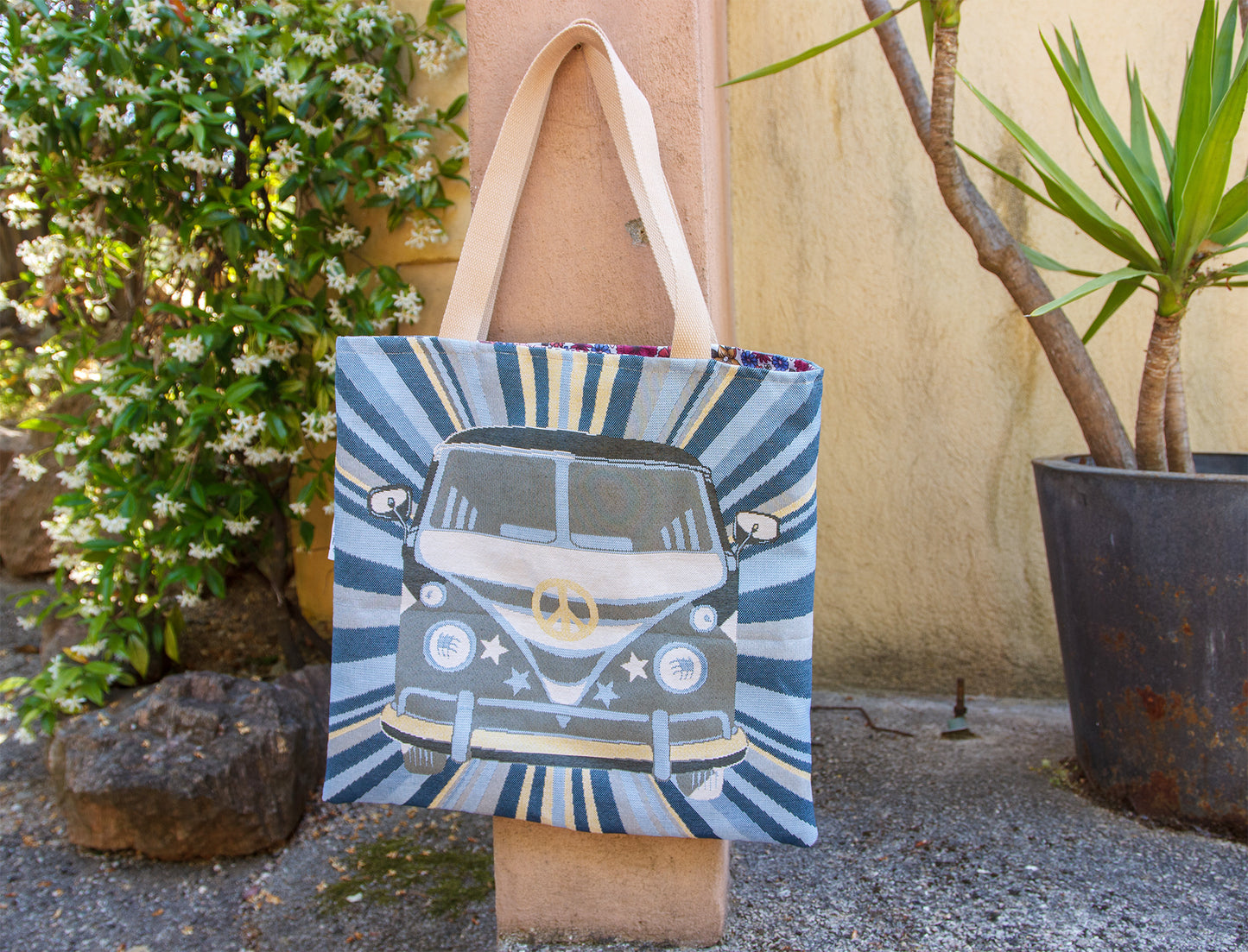Sac tote bag van life bleu doublure liberty 45*45 cm - caurisandco