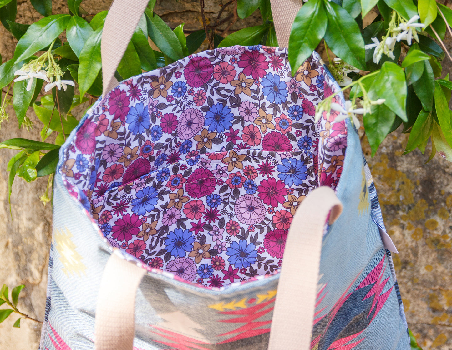 Sac tote bag van life bleu doublure liberty 45*45 cm - caurisandco