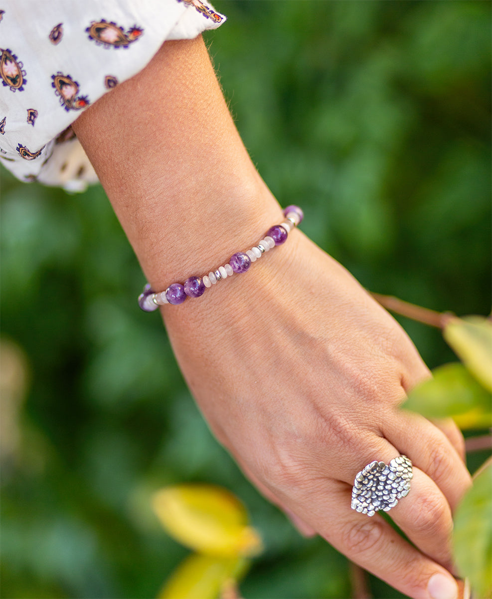 bracelet améthyste quartz rose fait main - caurisandco