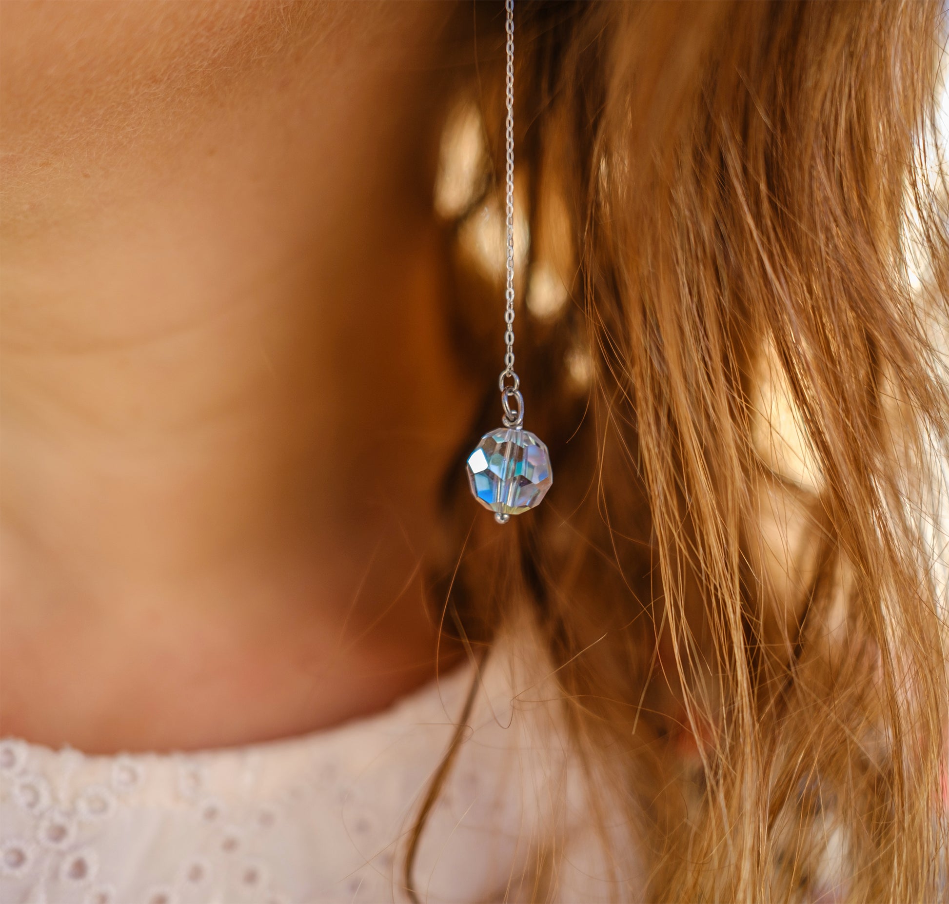 Boucle d'oreille pendante (6cm) en argent 925 et perle en cristal