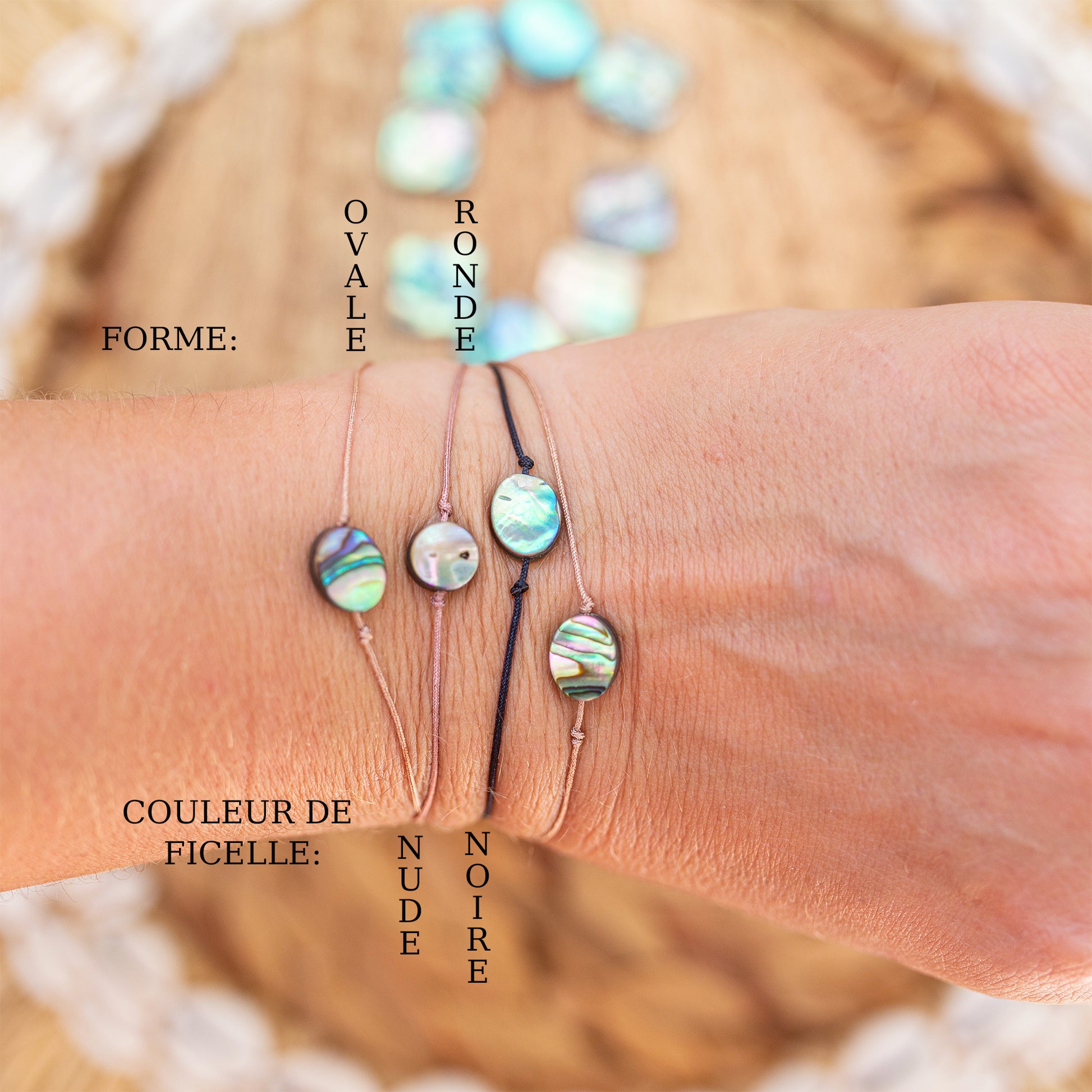 bracelet coquillage abalone (ovale ou ronde ) réglable - caurisandco