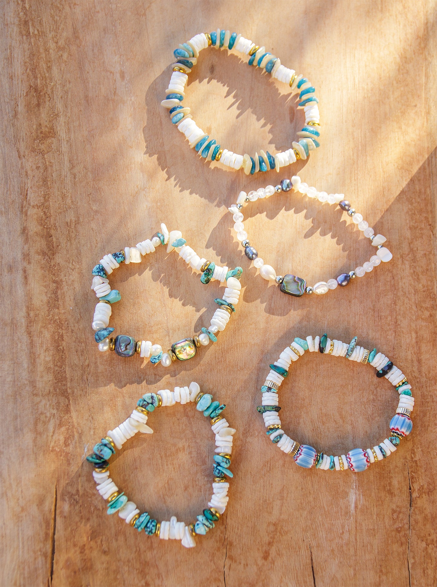 Bracelet perle 4 mm abalone et pierre de lune - caurisandco