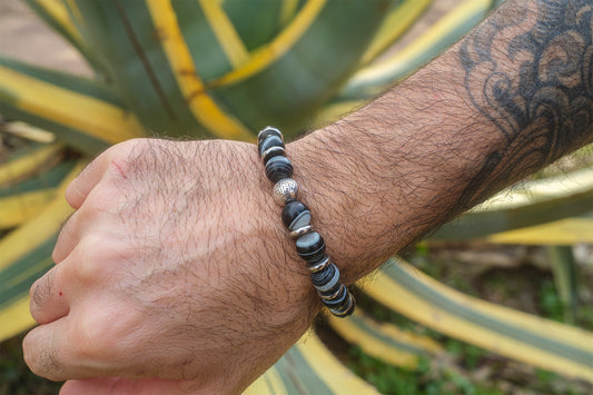 bracelet homme en perle agate noir zebré 10mm - caurisandco