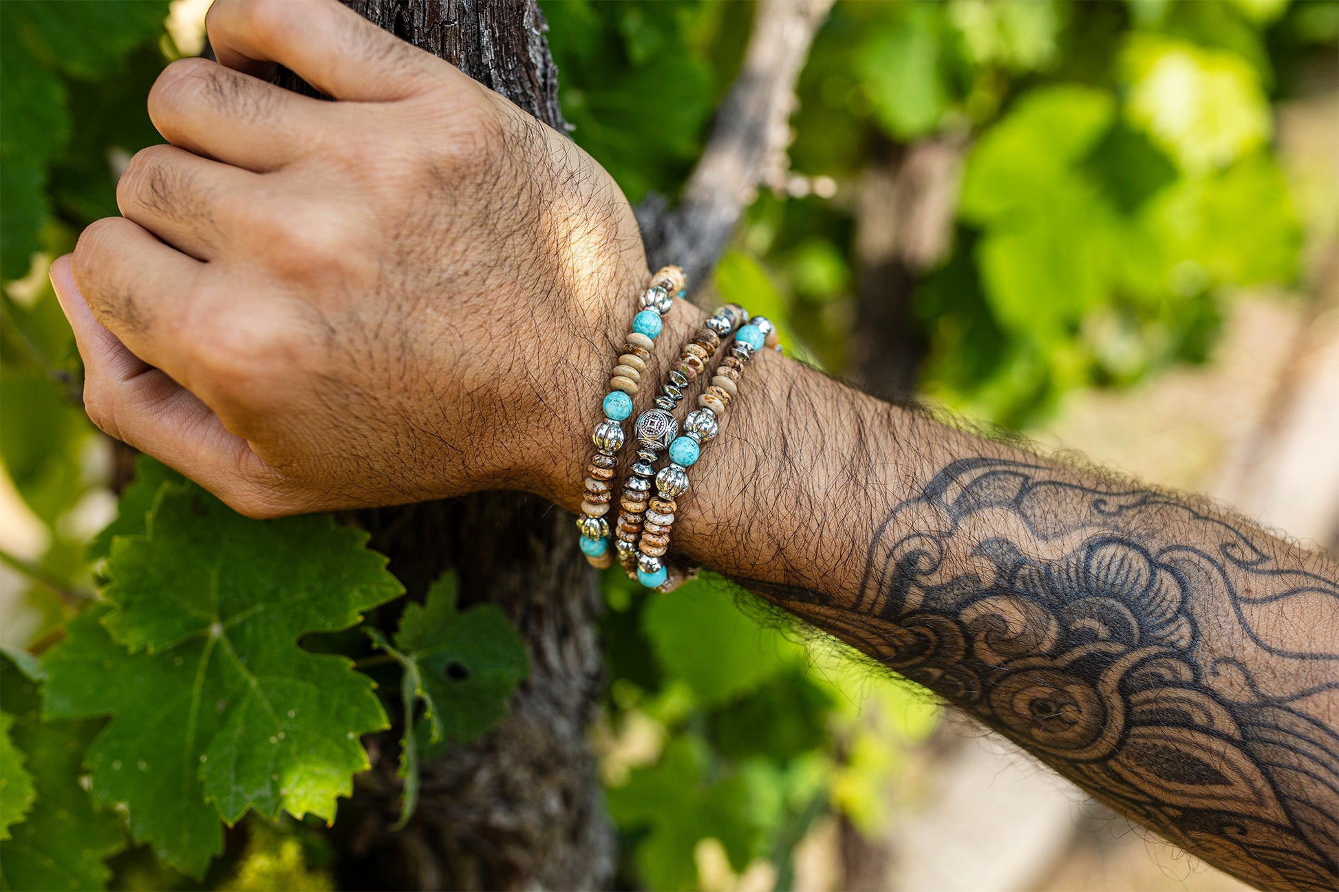 bracelet  jaspe picture ou paysage howlite turquoise - caurisandco