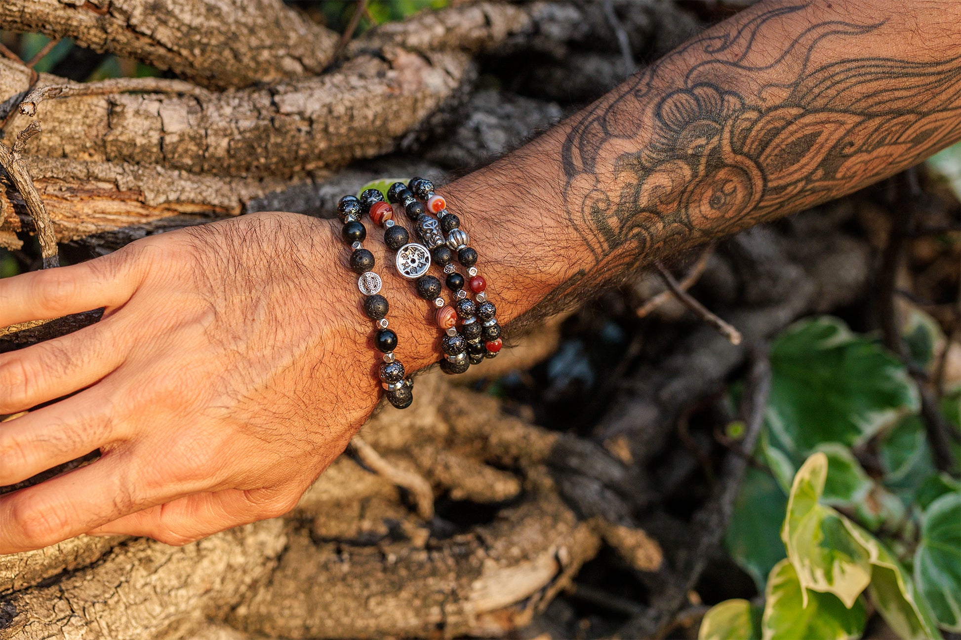 Collection la famara bracelet homme pierre de lave et obsidienne 8 mm - caurisandco