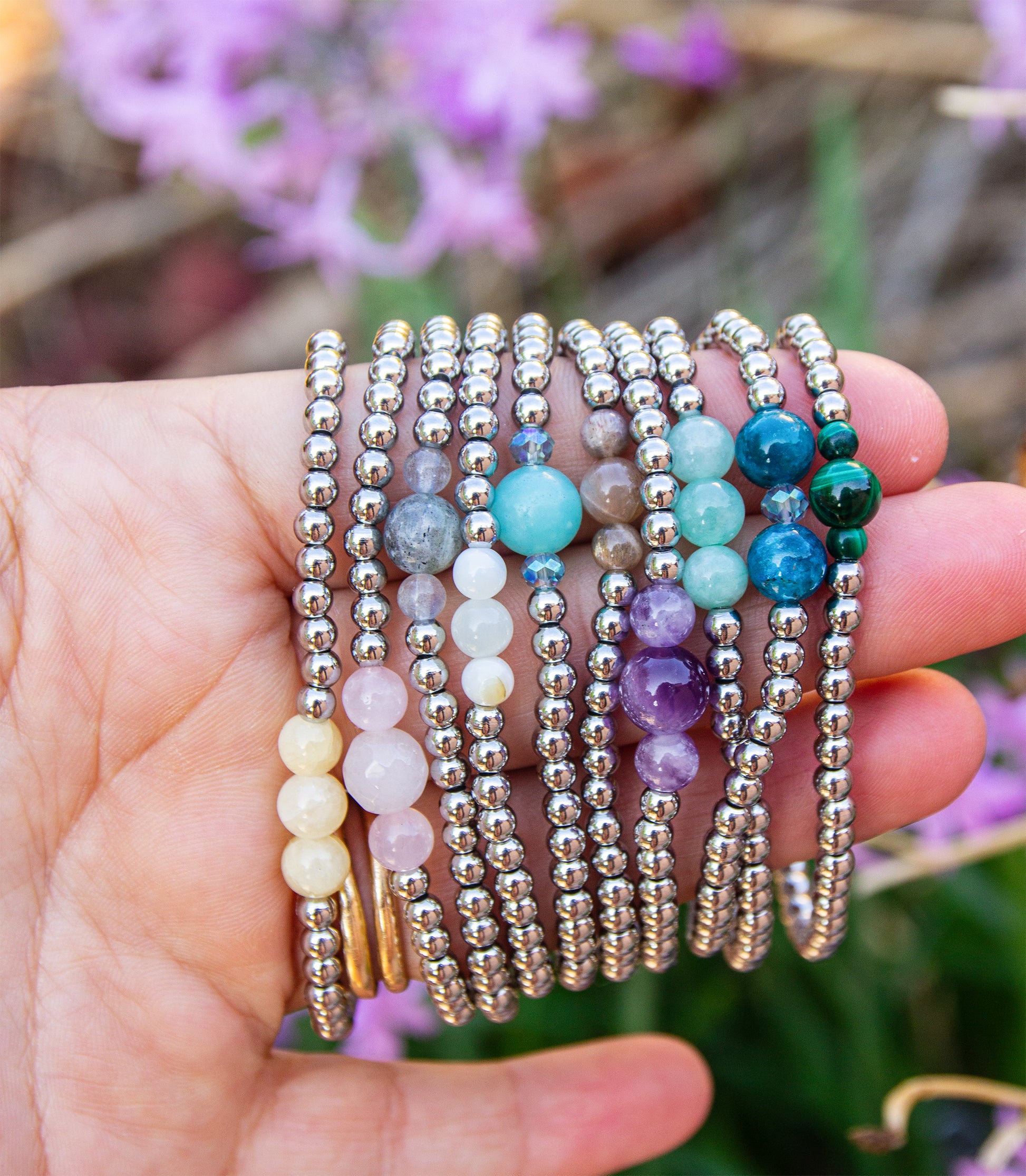 bracelet en perles en acier inoxydable et pierres gemmes fait main –  caurisandco