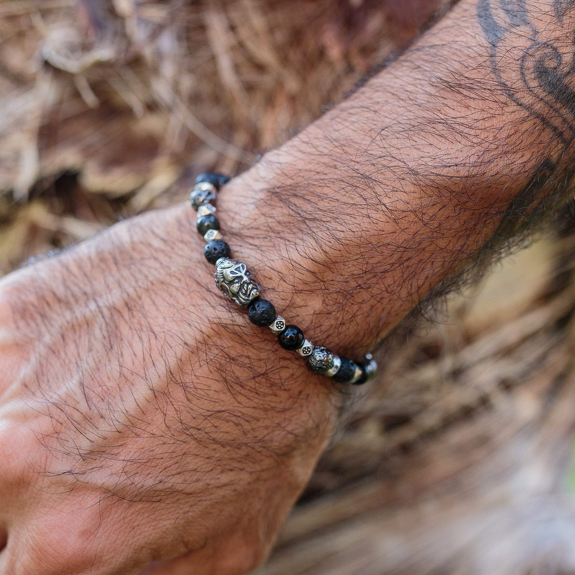 Collection la famara bracelet homme pierre de lave et obsidienne 8 mm - caurisandco
