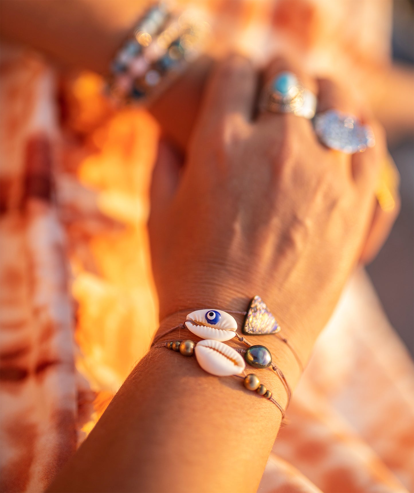 bracelet coquillage abalone et coquillage oeil fait main - caurisandco